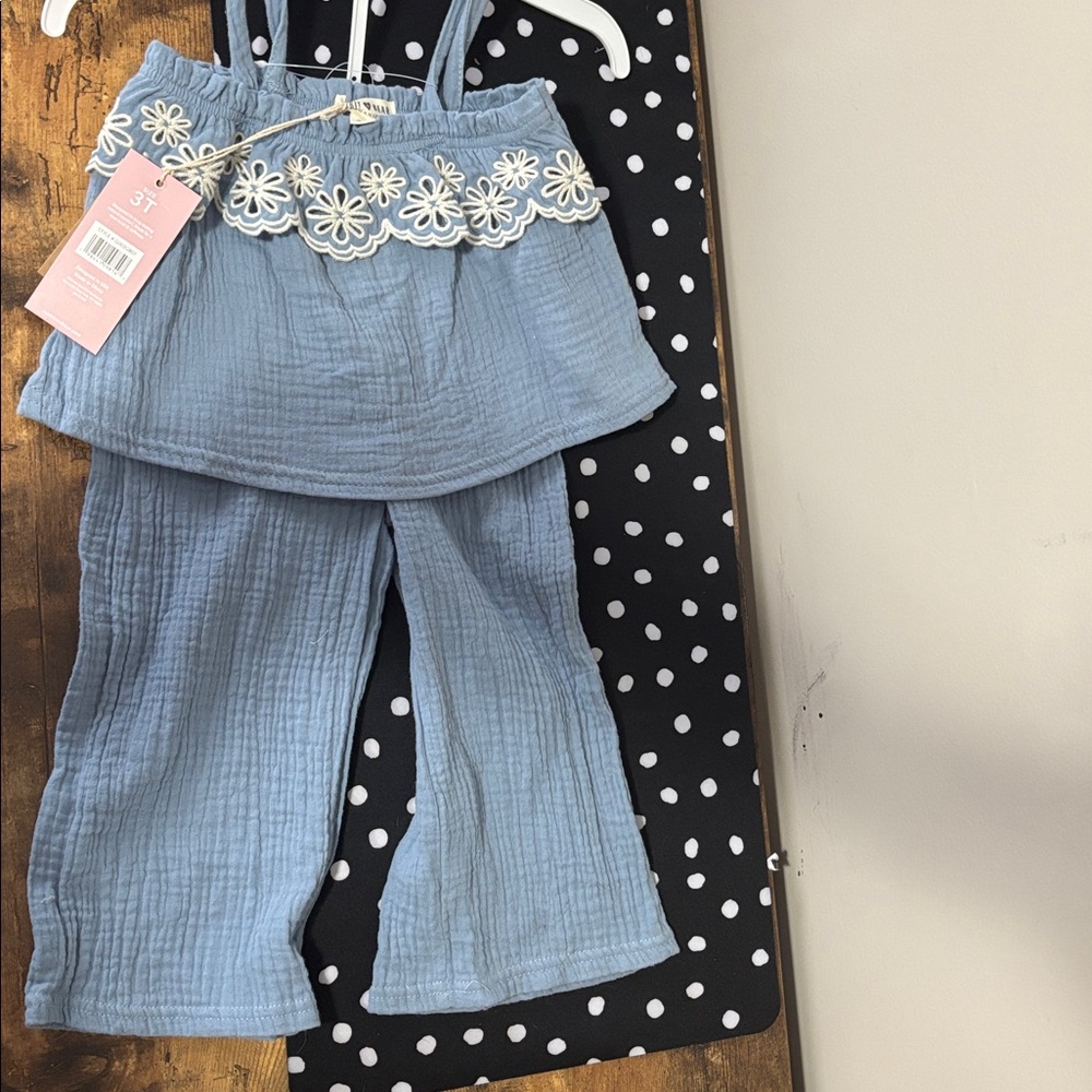 Blue Kids Matching Set with Floral Detail